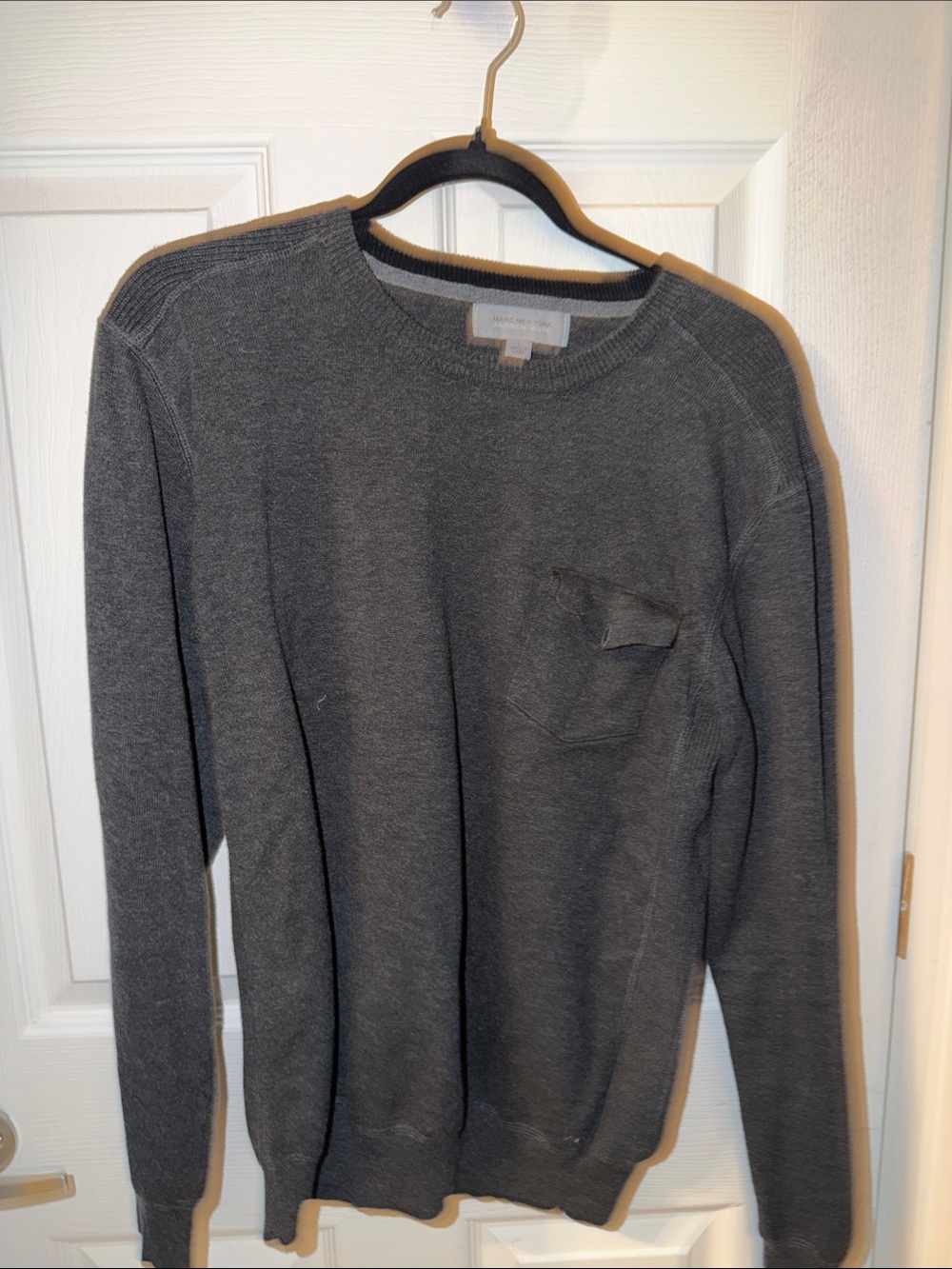 Marc New York Men's Charcoal Crewneck Sweater with Chest Pocket